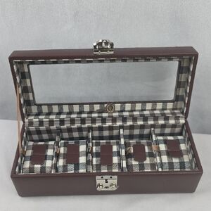 Tuscan Designs Faux Leather 5 Watch Storage Box With Key 10" X 4" X 3" Tall